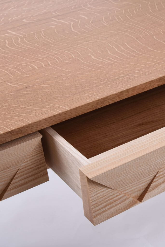 Partially open draw, wood, bespoke furniture